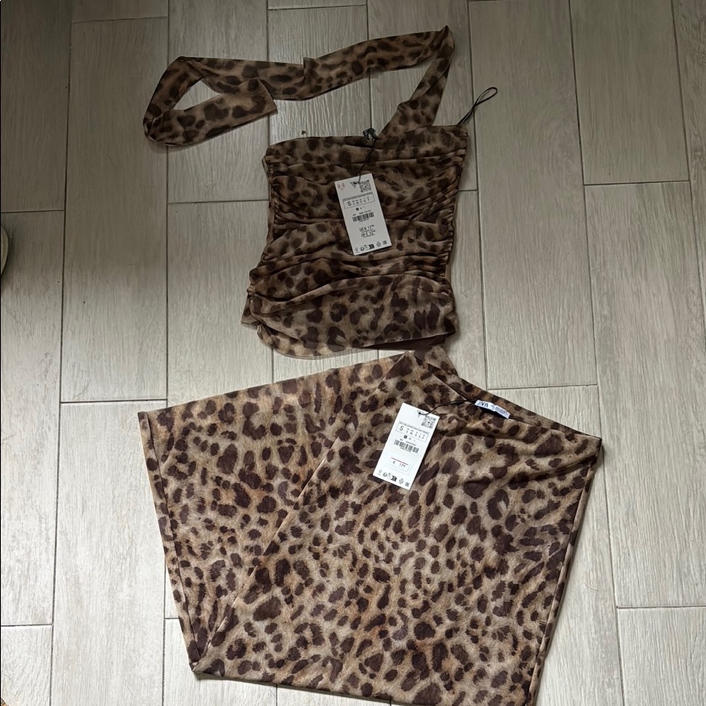 Zara Leopard Print Coord Set (Crop Top and Midi Skirt)